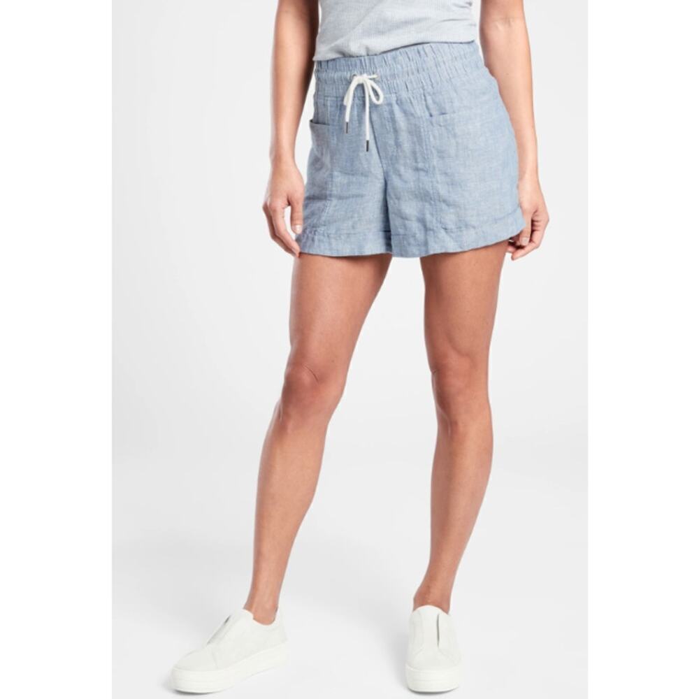 Athleta Cabo Linen 4″ Chambray Shorts Light Blue Chambray Size 0